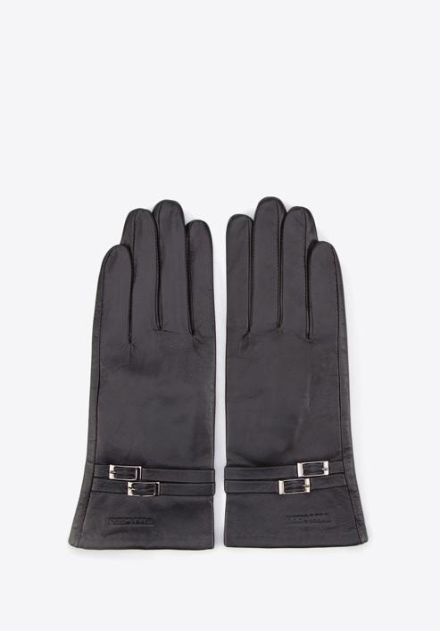 Damskie rękawiczki skórzane ze sprzączkami, czarny, 39-6-573-1-L, Zdjęcie 3
