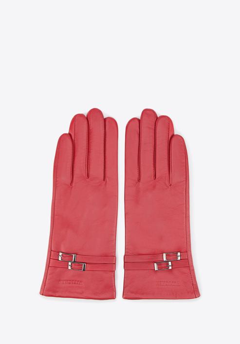 Damskie rękawiczki skórzane ze sprzączkami, czerwony, 39-6-573-1-L, Zdjęcie 3