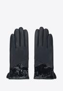 Damskie rękawiczki skórzane ze wstawką o fakturze egzotycznej skóry, czarny, 45-6A-015-2-M, Zdjęcie 3