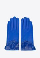 Damskie rękawiczki skórzane ze wstawką o fakturze egzotycznej skóry, niebieski, 45-6A-015-7-M, Zdjęcie 3