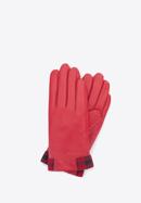 Damskie rękawiczki skórzane ze wstawkami w kratę, czerwono-granatowy, 39-6-642-3-X, Zdjęcie 1