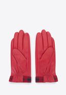 Damskie rękawiczki skórzane ze wstawkami w kratę, czerwono-granatowy, 39-6-642-3-S, Zdjęcie 2
