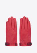 Damskie rękawiczki skórzane ze wstawkami w kratę, czerwono-granatowy, 39-6-642-3-S, Zdjęcie 3