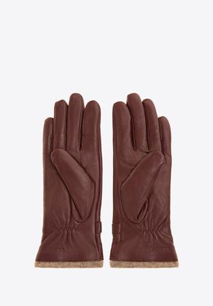 Damskie rękawiczki skórzane ze zdobieniami, bordowy, 44-6-514-BD-L, Zdjęcie 1