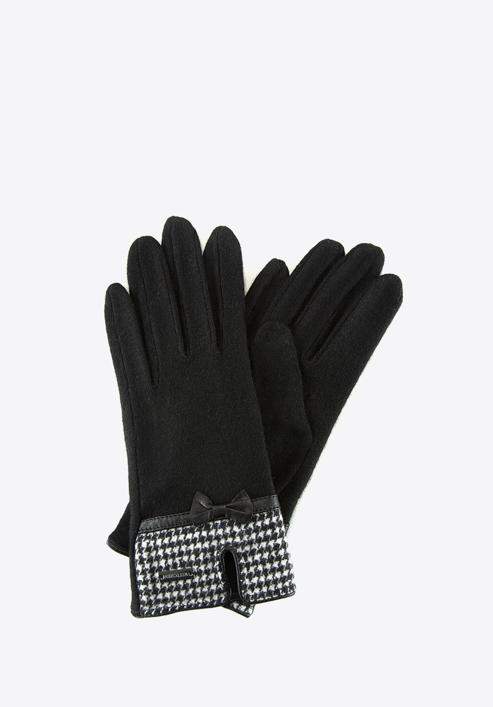 Damskie rękawiczki w pepitkę, czarny, 47-6-103-1-U, Zdjęcie 1