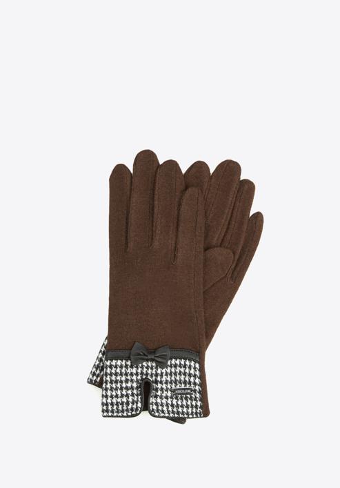 Damskie rękawiczki w pepitkę, brązowy, 47-6-103-1-U, Zdjęcie 1