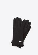 Women's wool gloves with a bow detail, black, 47-6-X91-2-U, Photo 1