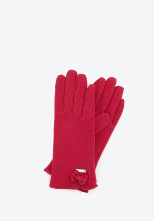 Women's wool gloves with a bow detail, dar red, 47-6-X91-2-U, Photo 1