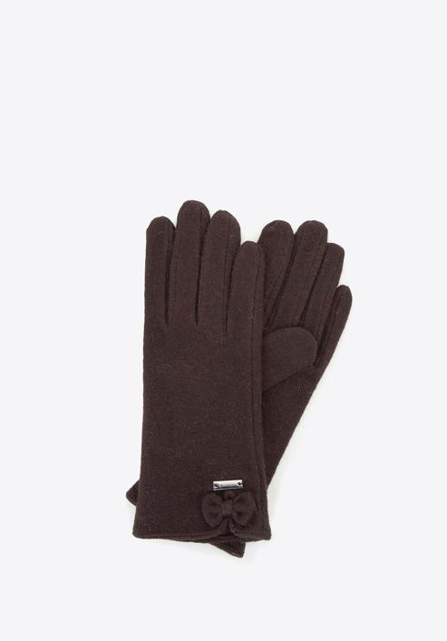 Damskie rękawiczki wełniane z kokardką, brązowy, 47-6-X91-2-U, Zdjęcie 1