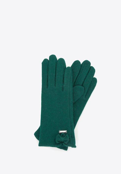 Women's wool gloves with a bow detail, green, 47-6-X91-2-U, Photo 1