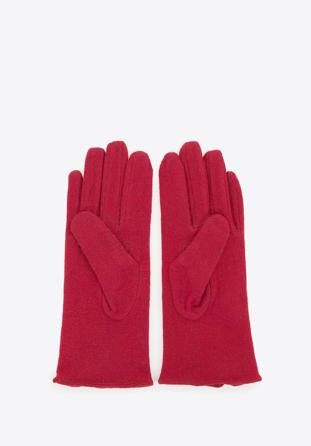 Damskie rękawiczki wełniane z kokardką, ciemny czerwony, 47-6-X91-2-U, Zdjęcie 1