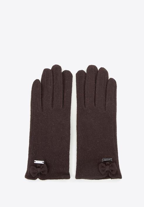 Damskie rękawiczki wełniane z kokardką, brązowy, 47-6-X91-2-U, Zdjęcie 3