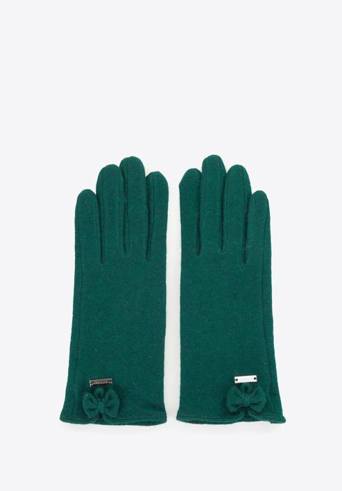 Women's wool gloves with a bow detail, green, 47-6-X91-2-U, Photo 3