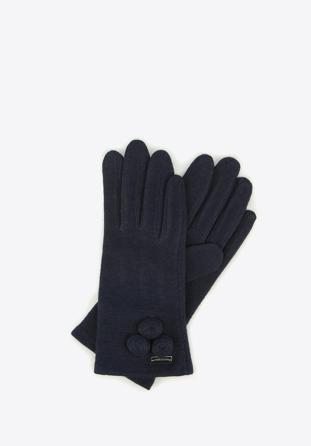 Women's wool gloves with decorative embellishment at the wrist, navy blue, 47-6-114-GC-U, Photo 1