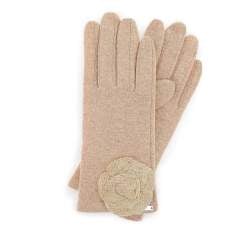 Damskie rękawiczki wełniane z rozetką, beżowy, 47-6-X90-5-U, Zdjęcie 1
