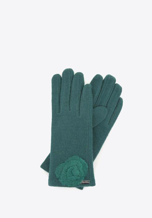 Damskie rękawiczki wełniane z rozetką, zielony, 47-6-X90-4-U, Zdjęcie 1