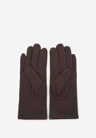 Women's wool blend gloves with a rosette-shaped decoration, brown, 47-6-X90-4-U, Photo 1