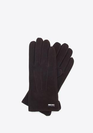 Damskie rękawiczki welurowe, ciemny brąz, 44-6A-017-4-L, Zdjęcie 1
