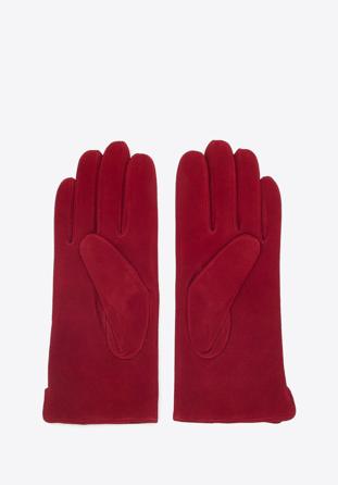 Damskie rękawiczki welurowe, ciemny czerwony, 44-6A-017-3-L, Zdjęcie 1