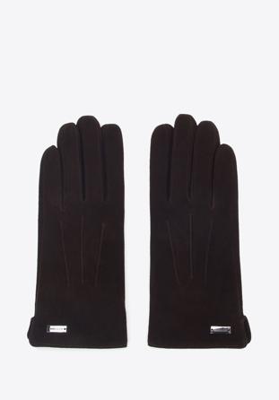 Damskie rękawiczki welurowe, ciemny brąz, 44-6A-017-4-XS, Zdjęcie 1