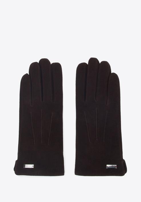 Damskie rękawiczki welurowe, ciemny brąz, 44-6A-017-4-S, Zdjęcie 2