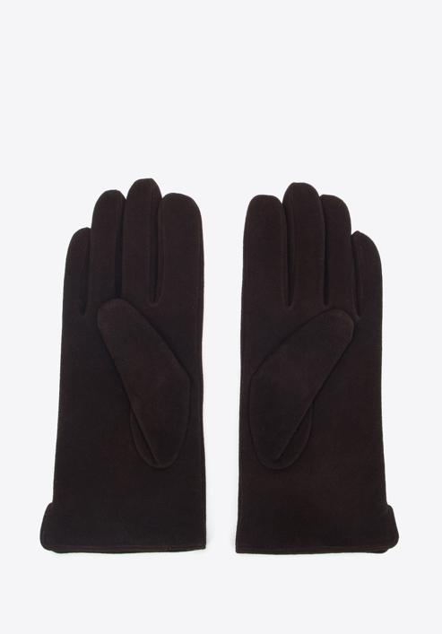 Damskie rękawiczki welurowe, ciemny brąz, 44-6A-017-3-M, Zdjęcie 3