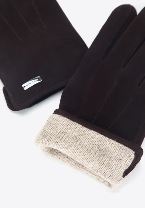 Damskie rękawiczki welurowe, ciemny brąz, 44-6A-017-3-S, Zdjęcie 4