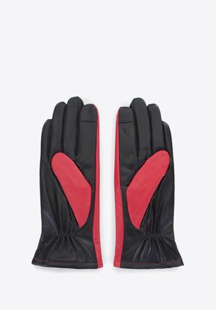 Damskie rękawiczki z dwóch kolorów skóry, czerwono-czarny, 39-6-649-3-L, Zdjęcie 1