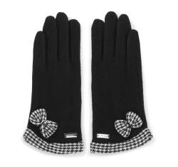 Damskie rękawiczki z kokardą w pepitkę, czarny, 47-6-205-1-L, Zdjęcie 1