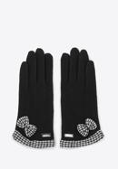 Women's gloves with bow and houndstooth check trim, black, 47-6-205-1-S, Photo 2