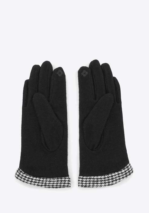 Women's gloves with bow and houndstooth check trim, black, 47-6-205-1-L, Photo 3