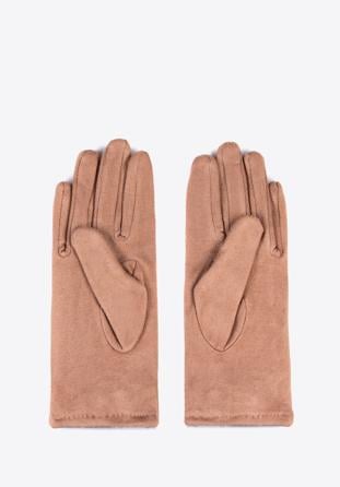 Damskie rękawiczki z kokardką, brązowy, 39-6P-016-6A-M/L, Zdjęcie 1