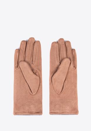 Damskie rękawiczki z kokardką, brązowy, 39-6P-016-6A-M/L, Zdjęcie 1
