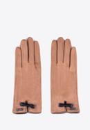 Damskie rękawiczki z kokardką, brązowy, 39-6P-016-PP-S/M, Zdjęcie 3