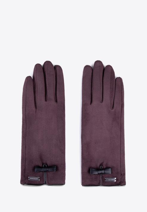 Damskie rękawiczki z kokardką, ciemny brąz, 39-6P-016-6A-S/M, Zdjęcie 3