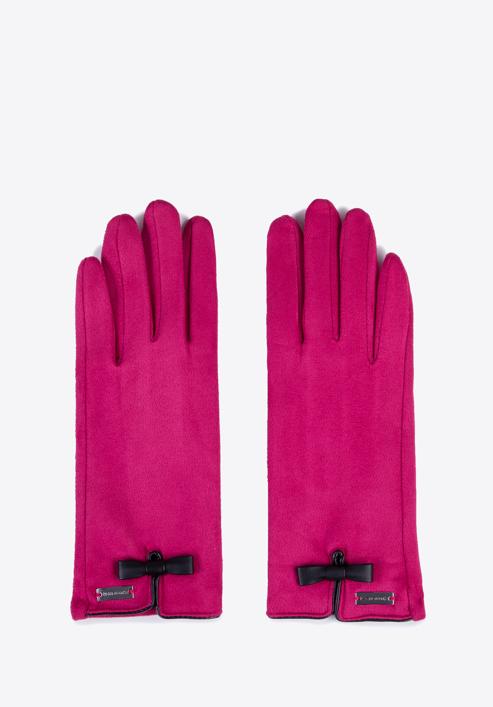 Damskie rękawiczki z kokardką, różowy, 39-6P-016-6A-M/L, Zdjęcie 3