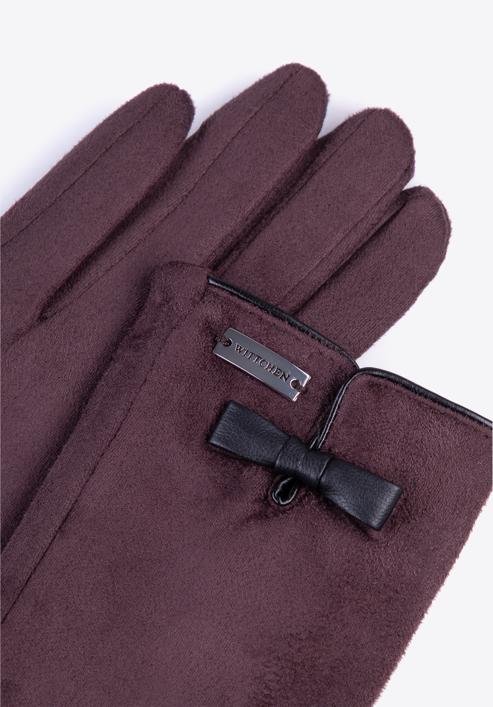 Damskie rękawiczki z kokardką, ciemny brąz, 39-6P-016-6A-S/M, Zdjęcie 4