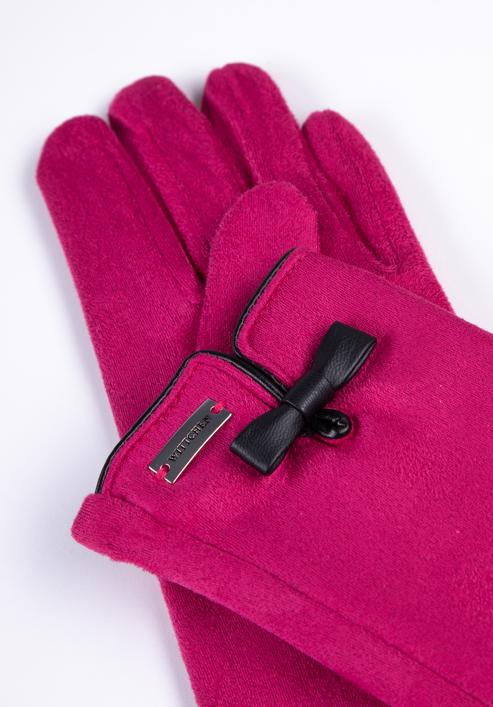 Damskie rękawiczki z kokardką, różowy, 39-6P-016-6A-M/L, Zdjęcie 4