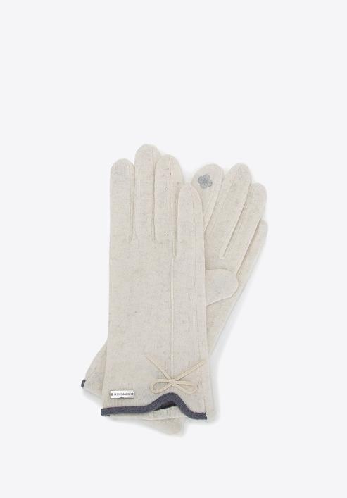 Damskie rękawiczki z kokardką cienkie, ecru, 47-6A-004-0-U, Zdjęcie 1