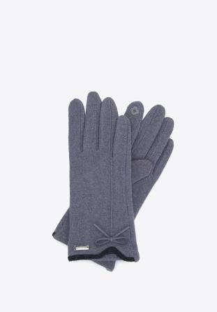 Damskie rękawiczki z kokardką cienkie, szary, 47-6A-004-8-U, Zdjęcie 1