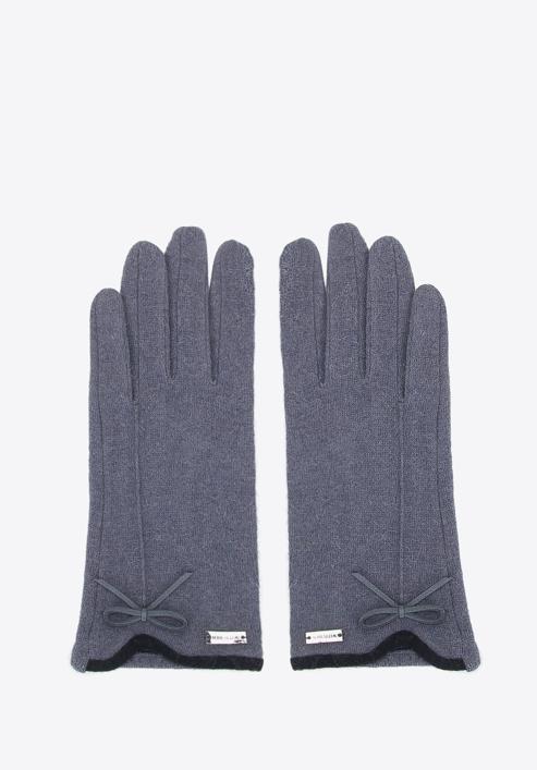 Damskie rękawiczki z kokardką cienkie, szary, 47-6A-004-0-U, Zdjęcie 3