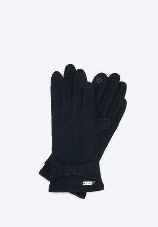Damskie rękawiczki z małym kwiatkiem, czarny, 47-6A-001-1-U, Zdjęcie 1