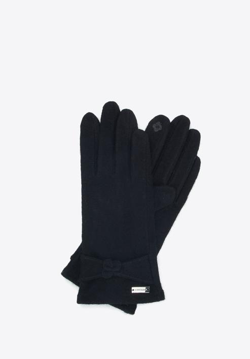 Damskie rękawiczki z małym kwiatkiem, czarny, 47-6A-001-9-U, Zdjęcie 1