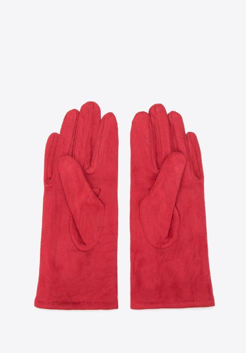 Damskie rękawiczki z ozdobnym obszyciem i kokardą, czerwony, 39-6P-012-33-M/L, Zdjęcie 2
