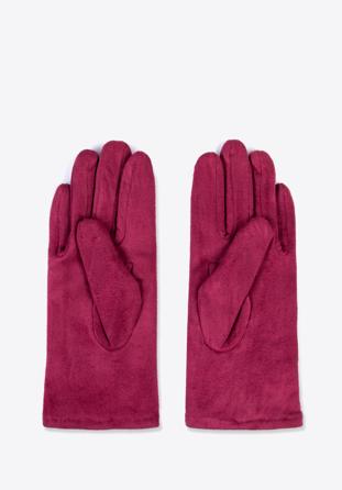 Damskie rękawiczki z ozdobnym obszyciem i kokardą, bordowy, 39-6P-012-33-S/M, Zdjęcie 1