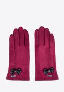Damskie rękawiczki z ozdobnym obszyciem i kokardą, bordowy, 39-6P-012-3-S/M, Zdjęcie 3