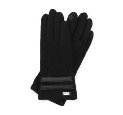 Damskie rękawiczki z ozdobnym paskiem, czarny, 47-6-200-1-S, Zdjęcie 1