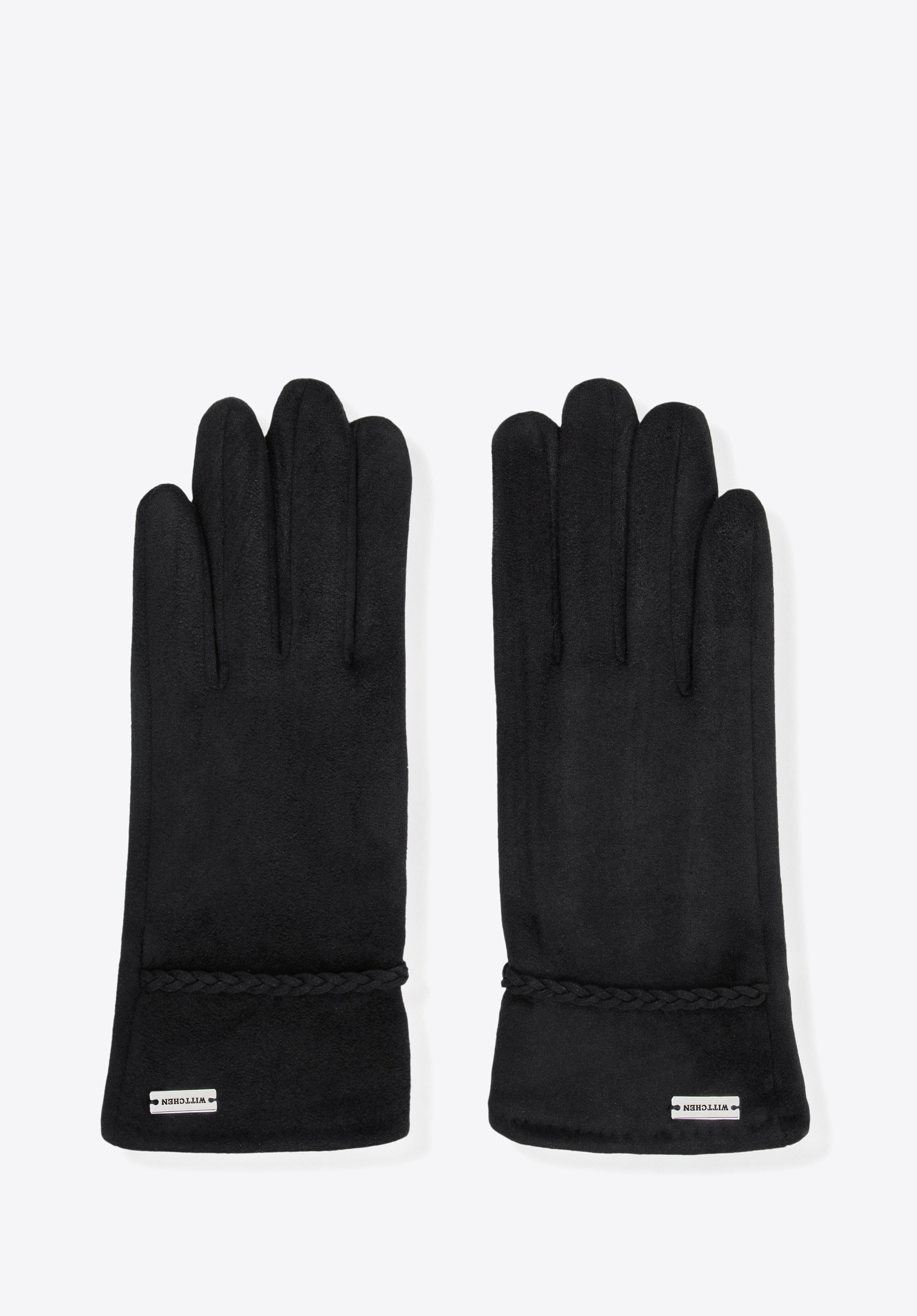 Damskie rękawiczki z ozdobnym rzemykiem, czarny, 39-6P-056-11-S_M, Zdjęcie 1