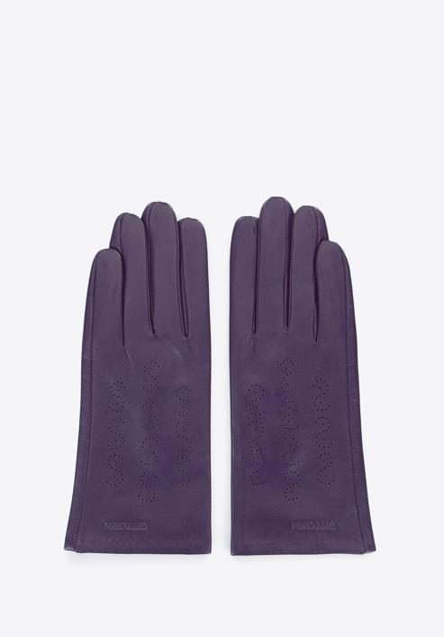 Damskie rękawiczki z perforowanej skóry, fioletowy, 45-6-638-F-L, Zdjęcie 3