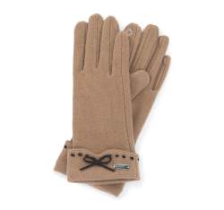 Damskie rękawiczki z przeszyciami i kokardką, brązowy, 47-6-203-1-S, Zdjęcie 1